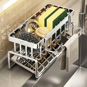 Stainless Steel Kitchen Multi Compartment Sink Caddy w/ Drain Tray