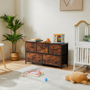 Living Room Display Cabinet With 5 Fabric Drawers, Steel Frame Assembly