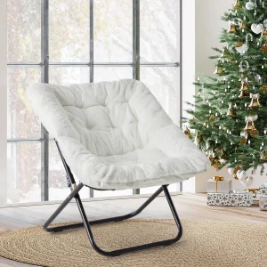 Cozy Saucer Chairs, Soft Faux Fur, Large Size Folding Metal Frame