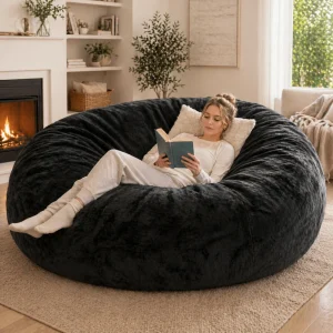 Beanbag chair with soft flannel washable cover, ideal reading seat for bedrooms and dorms.