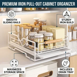 Cabinet /Drawer/Under Sink Organizer Rack with Drain Tray. Slide/Pull Out