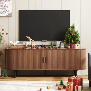 TV Stand for up to 80"TV, with Power Outlet, Drawer, Storage & Adjustable Shelves in Oak, Black or Walnut